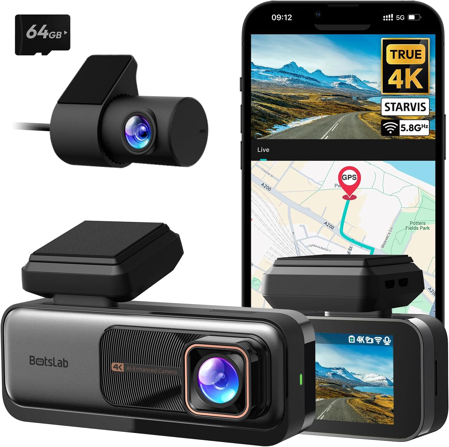 4K Front and Rear Dash Cam with GPS
