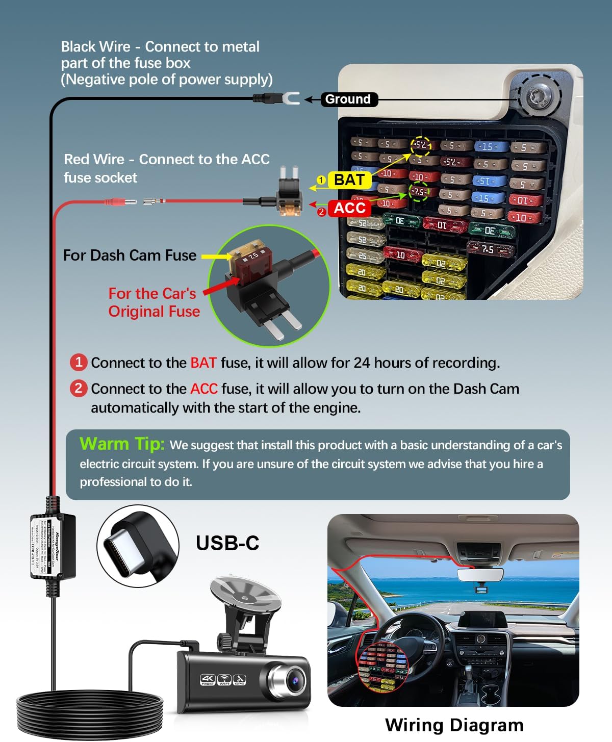 USB-C Dash Cam Hardwire Kit - Image 4