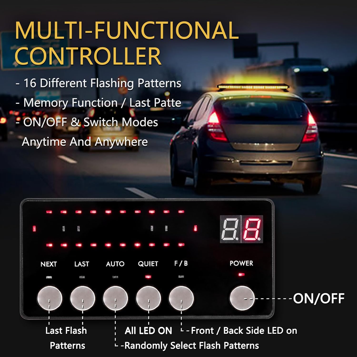 80 LED Amber Strobe Light Bar - Image 9