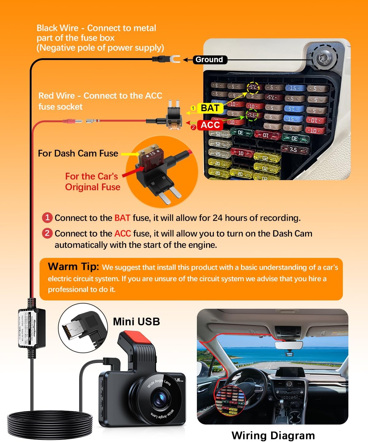 Mini USB Dash Cam Hardwire Kit - Image 4