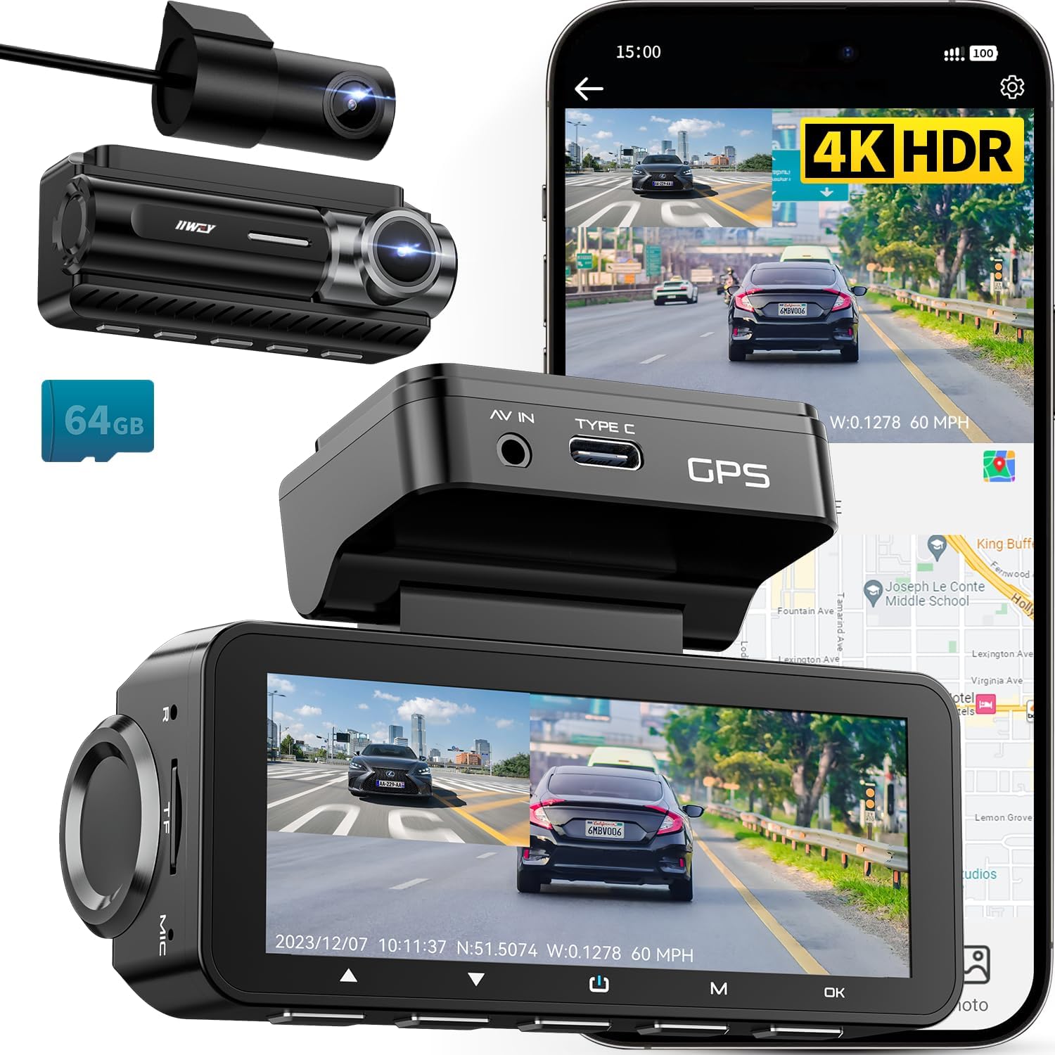 4K Dual Dash Cam Front and Rear