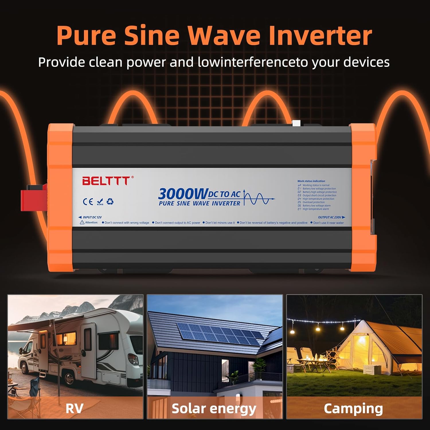 3000W Pure Sine Wave Power Inverter 12V to 240V - Image 6