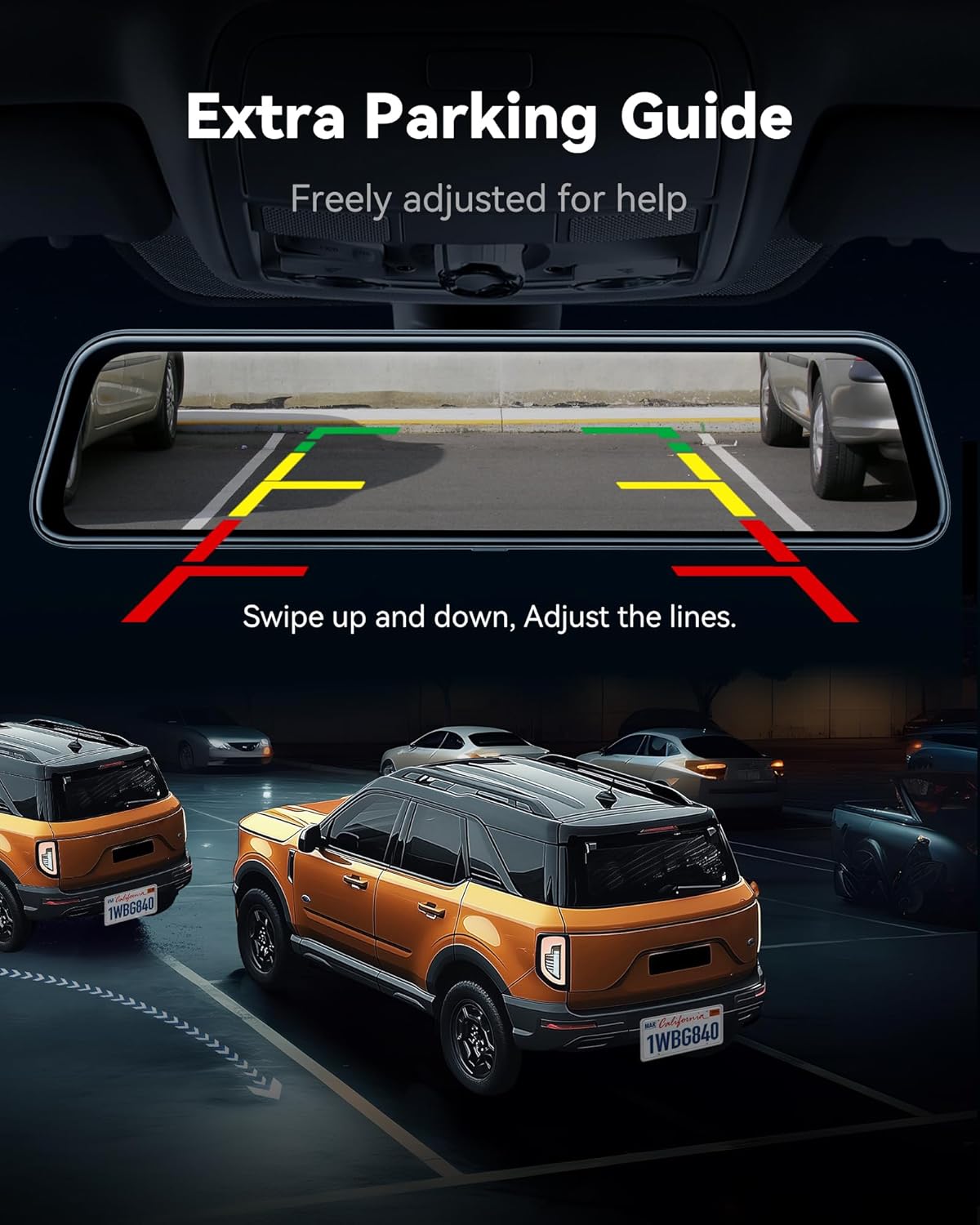 4K Mirror Dash Cam Front and Rear – 12" Smart Rear View Mirror Dash Camera with WiFi & GPS - Image 3
