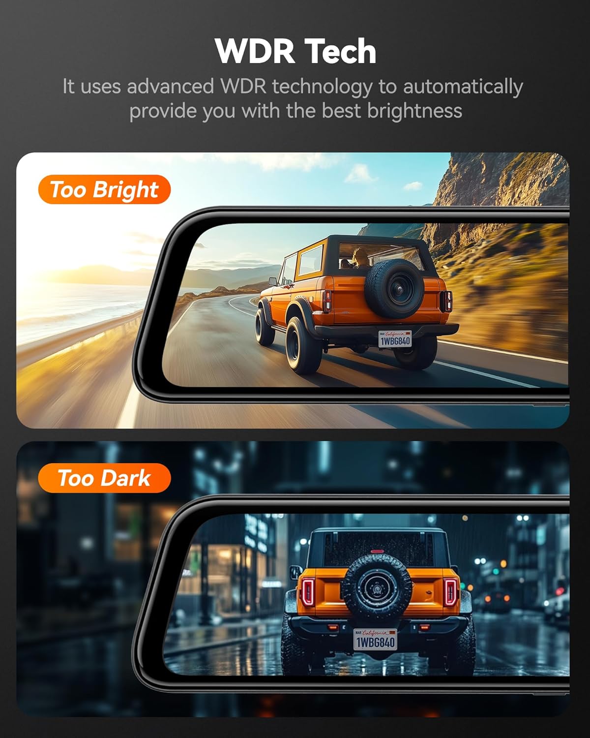 4K Mirror Dash Cam Front and Rear – 12" Smart Rear View Mirror Dash Camera with WiFi & GPS - Image 9