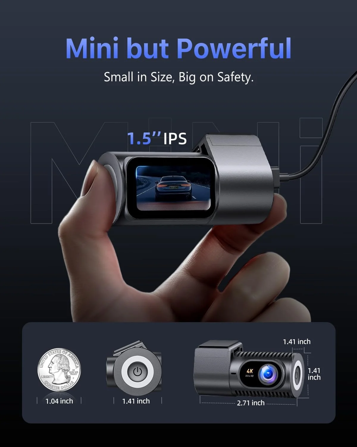 4K Mini Front Dash Cam with WiFi & 360° Rotation - Image 3