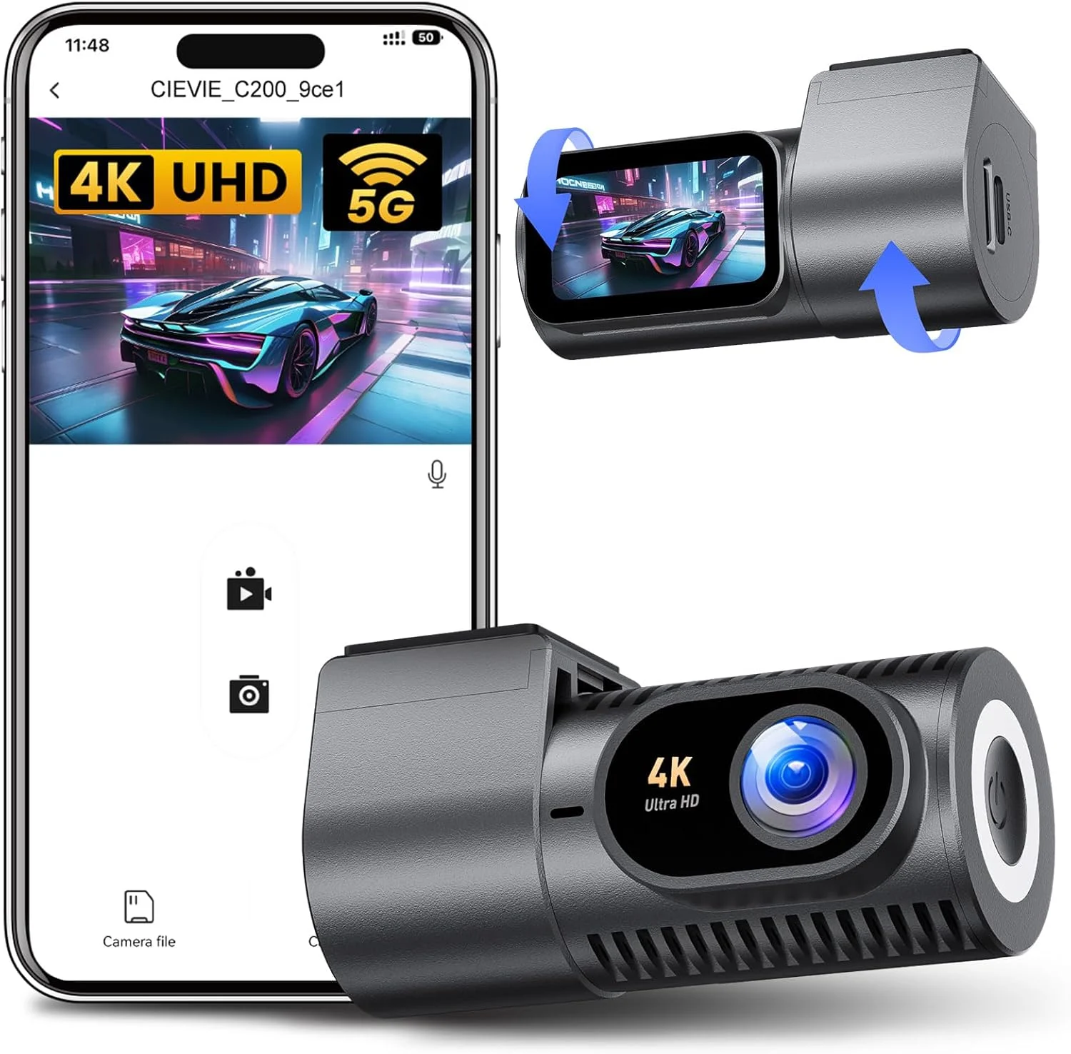 4K Mini Front Dash Cam with WiFi & 360° Rotation - Image 2