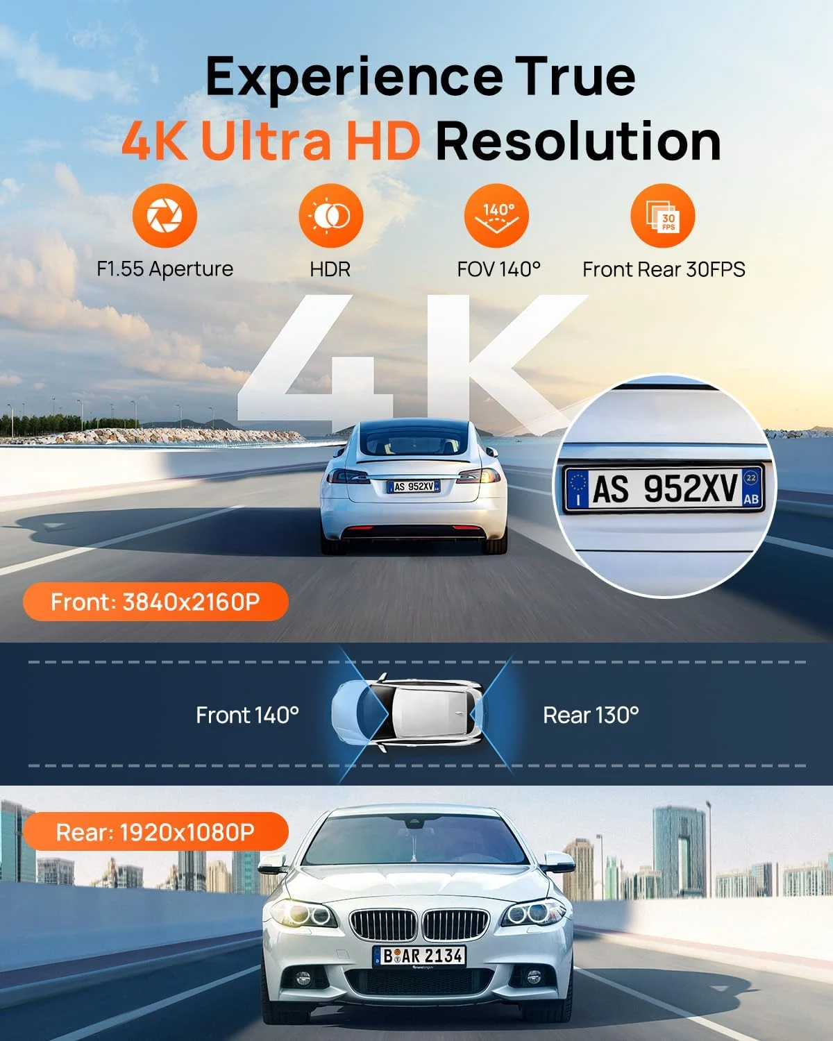 4K Front Dash Cam with GPS, WiFi, ADAS & Parking Mode - Image 2