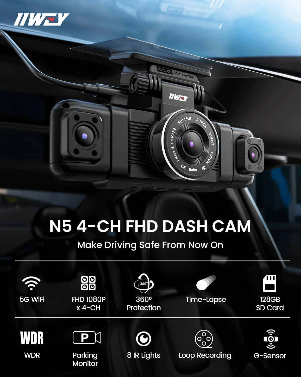 4 Channel In-Cab Dash Camera with WiFi & Parking Mode | Professional Installation - Image 2