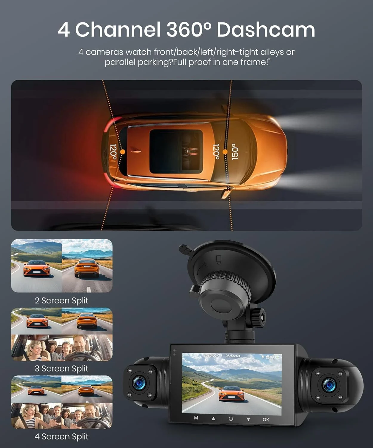 4 Channel 360° In-Cab Dash Camera with WiFi & Parking Mode - Image 2