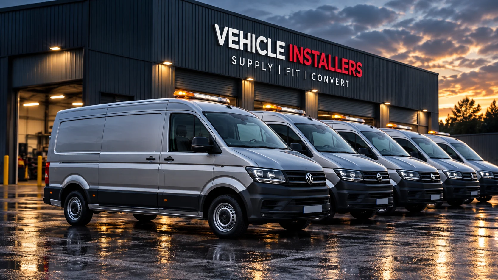 Commercial vans conversions outside the Vehicle Installers workshop